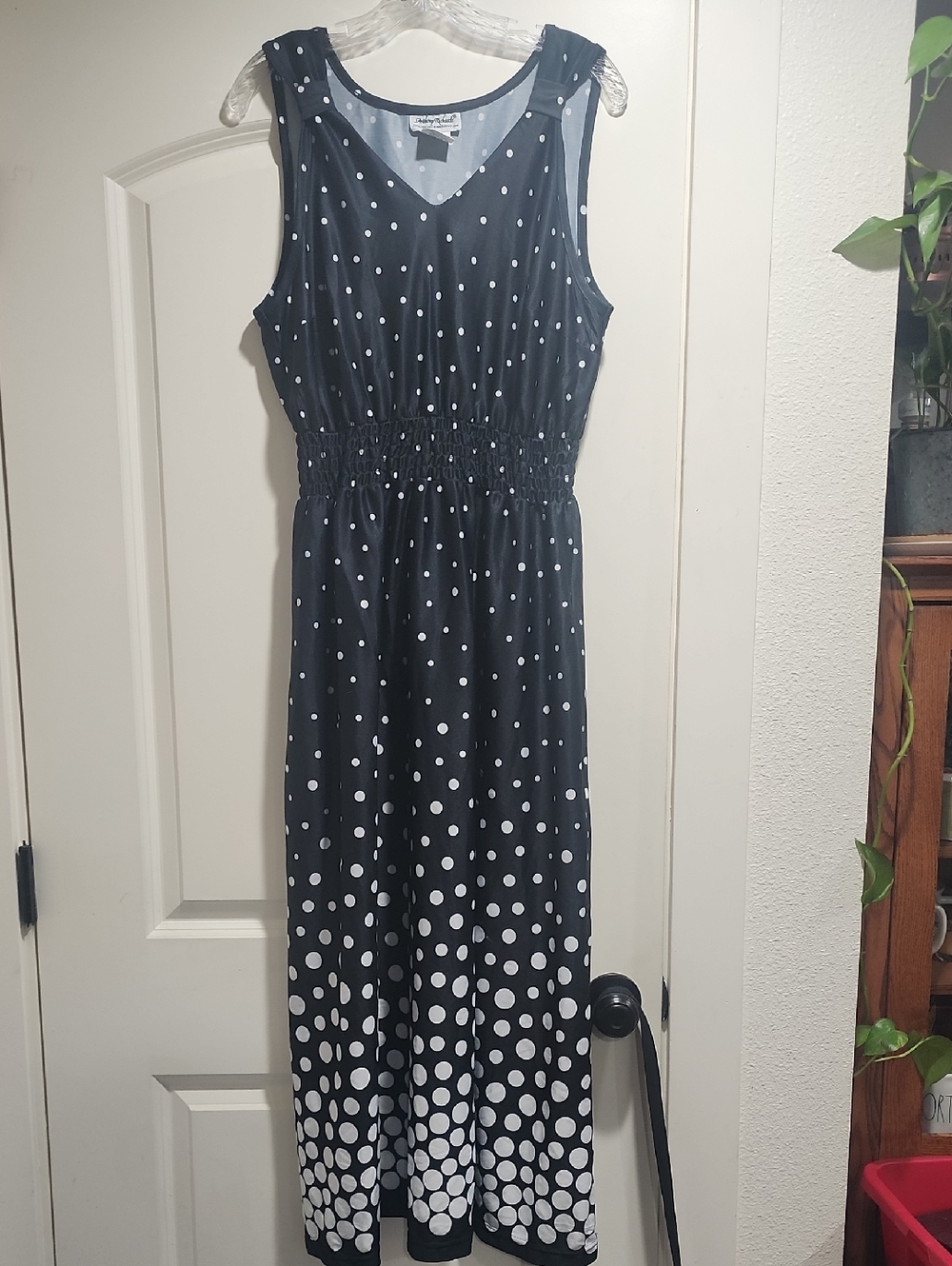Anthony Richards Large Black White Polka Dot Fit Flare Retro Maxi Dress Pockets